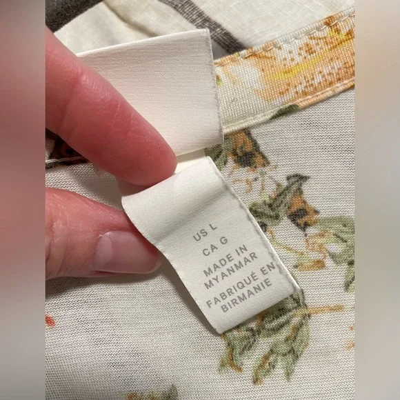 H&M Floral Sheer Blouse Tunic Top bird hummingbird cream green orange yellow - Picture 6 of 12